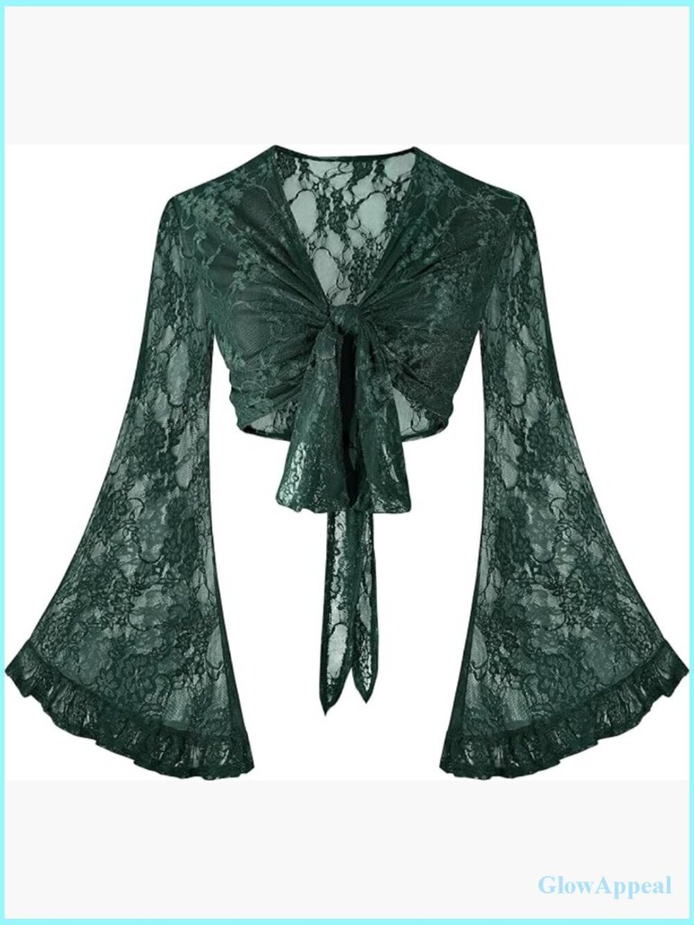 Lace Flowy Long Bell Sleeve Tie Front Crop Boho Blouse